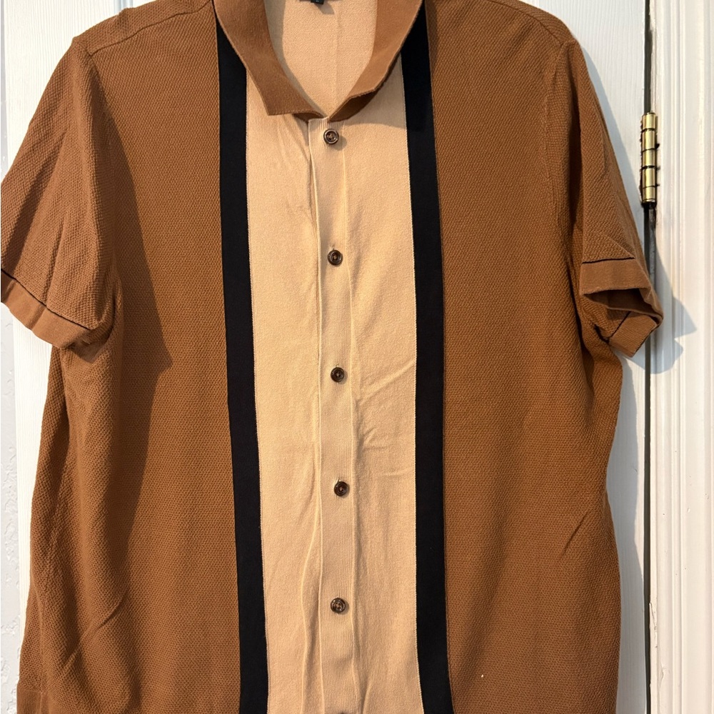 Express Men's Short Sleeve Button-Down Shirt - Brown, Tan & Black